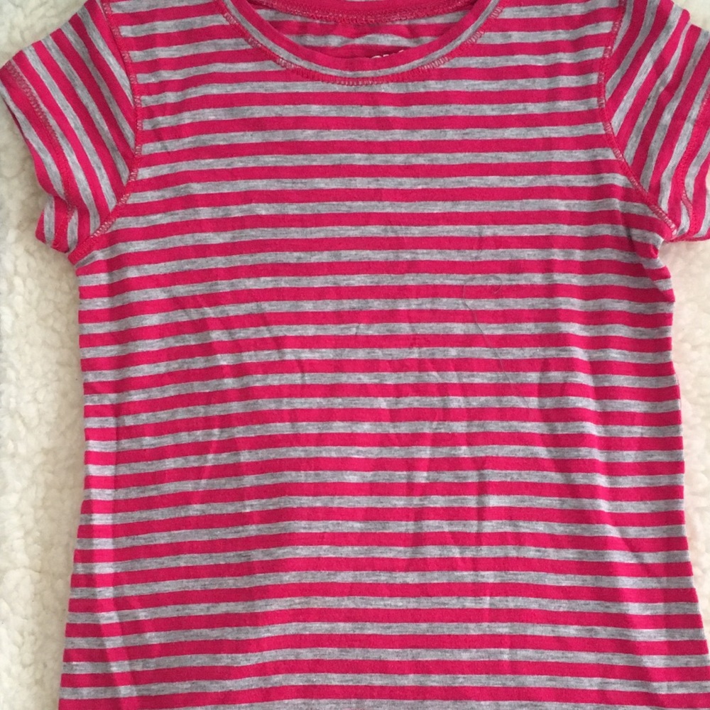 Girl’s Striped Short-sleeved Pink and Gray Top